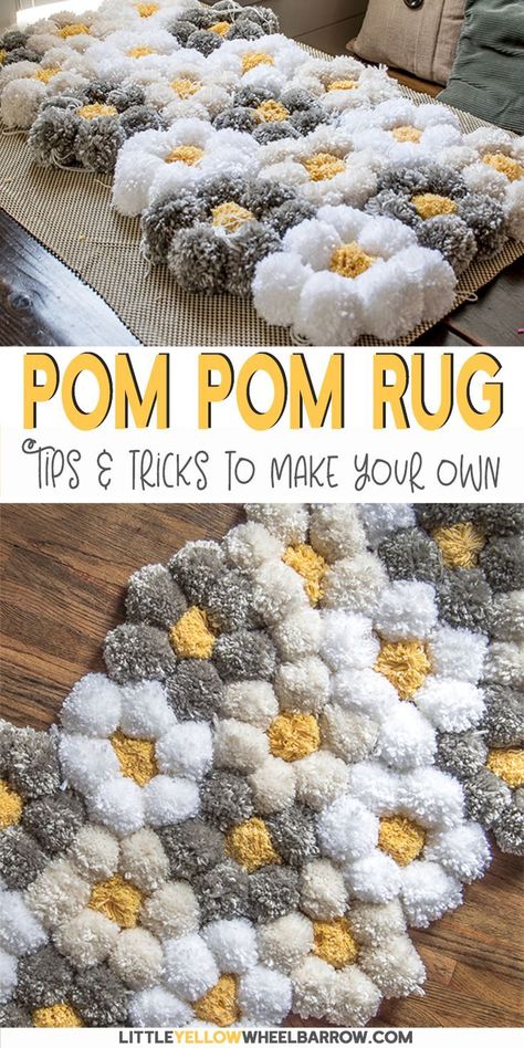 Rugs, Yarn Crafts, Pom Pom Rug, Diy Rug, How To Make A Pom Pom, Yarn Projects, Pom Poms, Pom Pom, Crochet Rug