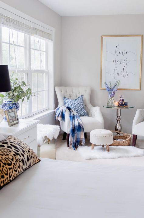 5 Easy Tips For A Cozy Master Bedroom Sitting Area - The Home I Create Home Décor, Home, Comfy Corner Cozy Nook, Cozy Chair Bedroom, Corner Chair For Bedroom, Corner Chair Bedroom, Bedroom Seating Area, Bedroom With Sitting Area, Sitting Room Ideas Cozy