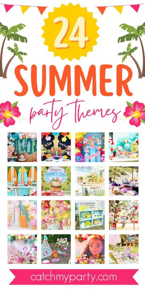 Days are getting longer and school is almost out, and before we know it summer will be here! Summer parties are such a big hit on Catch My Party, and so many themes work well at this time of year. Don't miss the 24 most popular summer party themes we've rounded up for you! See more party ideas and share yours at CatchMyParty.com Popular, Parties, Summer Parties, Summer, Ideas, Summer Party Themes, Summer Birthday Themes, Summer Kids Party, Fun Party Themes