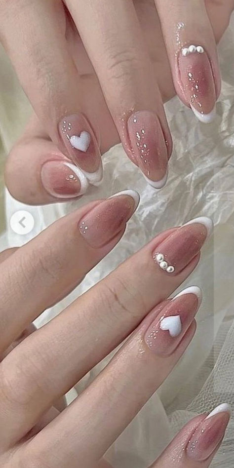 Korean blush nails with French tips Korea Nail, Ongles, Kuku, Cute Nails, Korea Nail Art, Uñas, Casual Nails, Kawaii Nails, Chic Nails