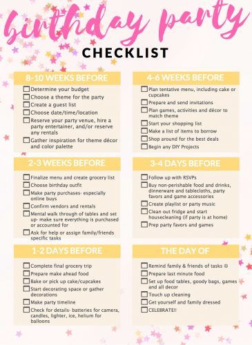 Kids' birthday party planning guide with a birthday checklist a brainstorming page and an organized shopping list. birthday party checklist, birthday party list, party planning ideas