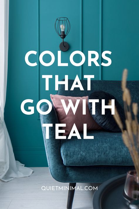 Colors That Go With Teal - Quiet Minimal Teal Sofa Blue Walls, Colours That Go With Dark Teal, What Color Goes With Teal Blue, Teal Furniture Living Room Color Combos, In Living Color, Dark Teal Living Room Decor, Teal And Leather Living Room, Brown Leather Couch With Teal Accents, What Color Compliments Teal