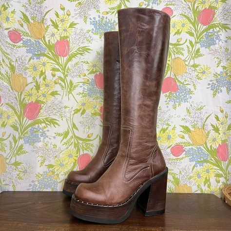 Vintage, Wardrobes, Brown Knee High Boots, Chunky Brown Boots, Chunky Platform Boots, Boot Heels, Knee High Boots, Chunky Heels Boots, Chunky Platform Heels