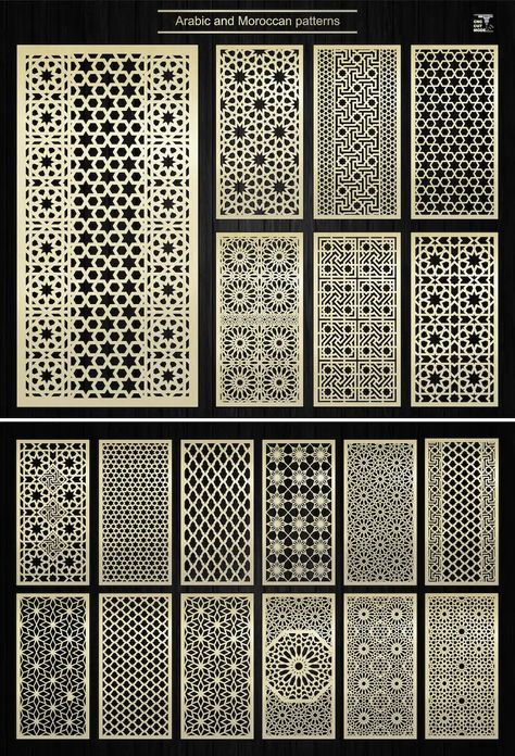 Сollection of 20 Panels With Arabic Moroccan Pattern - Etsy Bosnia and Herzegovina Interior, Adobe Illustrator, Cnc Cutting Design, Cnc Design, Cnc Machine, Gate Design, Iron Gate Design, Laser Cut Panels, Wall Paneling