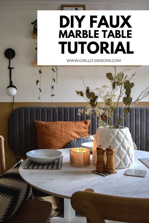 A step by step tutorial on how to create a DIY marble table. This is the perfect project to try if you're looking for an inexpensive way to achieve the timeless chic look that is the marble effect. Design, Upcycling, Home Décor, Furniture Makeover, Diy Furniture, Dining Room, Diy Marble Table, Dining Room Decor, Diy Marble