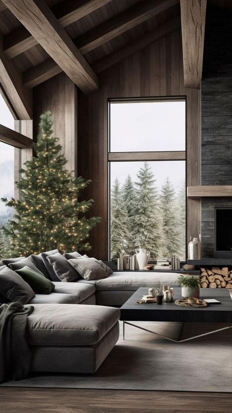 Home, Lodge Living Room, Winter Cabin Aesthetic, Lodge Interior, Modern Lodge Living Room, Rustic Scandinavian Living Room, Scandinavian Cabin Interior, Cabin Interior Design, Home Living Room
