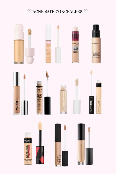 With the considerable amount of makeup products on the market today, it can be hard to be conscious of which ones are actually the best for you! Surprisingly many concealers are not ideal for preventing or avoiding breakouts. Luckily, we have done the research and the following have NO pore-clogging ingredients and thus should not cause breakouts. Maquiagem, Maquillaje, Body, Maquillaje De Ojos, Make Up, Makeup Base, Style, Face Makeup Tips, Skin Makeup