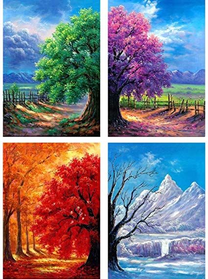 Amazon.com: SKRYUIE 4 Pack 5D Diamond Painting Four Seasons Trees Full Drill Paint with Diamond Art, DIY Spring Summer Autumn Winter Tree by Number Kits Embroidery Rhinestone Wall Home Decor 25x30cm (10"x12") Framed Canvas Prints, Painting Frames, Wall Art Prints, Canvas Print Wall, Wall Prints, Canvas Frame, Art Prints, Nature Art Painting, Kunst