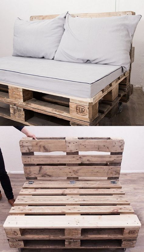 12 easiest and great looking pallet sofas and coffee tables that one can make in just an afternoon. Detailed tutorials and lots of great resources! Pallet Lounge, Arredamento, Pallet Sofa, Pallet Couch, Home Diy, Pallet Outdoor, Small Balcony Decor, Decoracion De Interiores, Balcony Decor