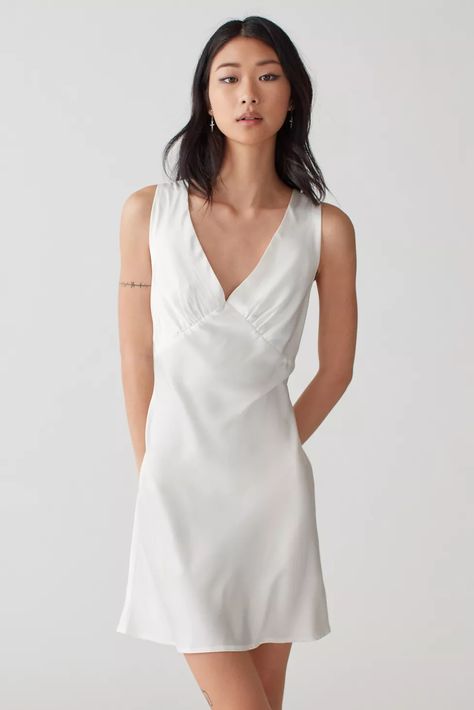 Lioness Harlow Satin Mini Dress | Urban Outfitters Outfits, Inspiration, Urban Uutfitters, Silk Dress, Silk Dress Short, Satin Mini Dress, White Satin Mini Dress, Dress Collection, Flowy Dress