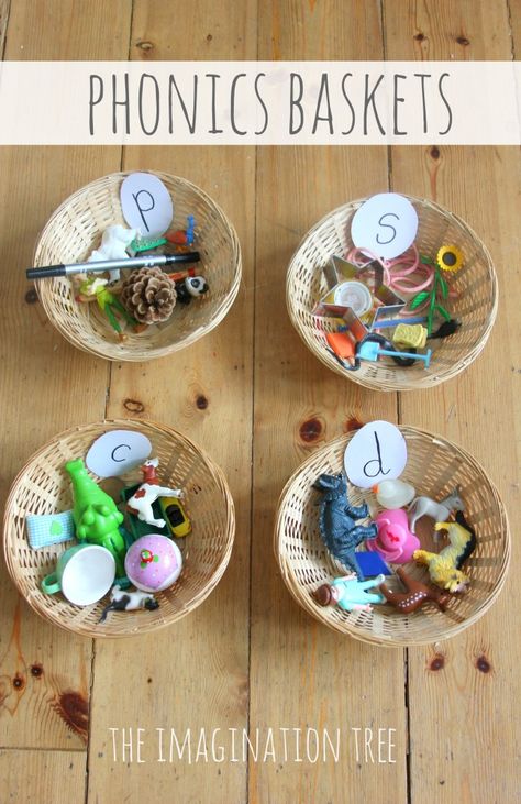 Phonics/Alphabet Baskets Sorting Activity- for independent practice station or reading station Montessori, Pre K, Phonics Activities, Teaching Phonics, Fun Phonics Activities, Learning Activities, Phonics Games, Literacy Activities, Preschool Learning
