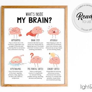 Inside Your Brain Journey to Wellness Digital Download - Etsy New Zealand Coping Skills, Brain Science, Brain Facts, Brain Anatomy, Mental Health Posters, Therapy, Brain Poster, Human Brain Anatomy, Psychology Posters