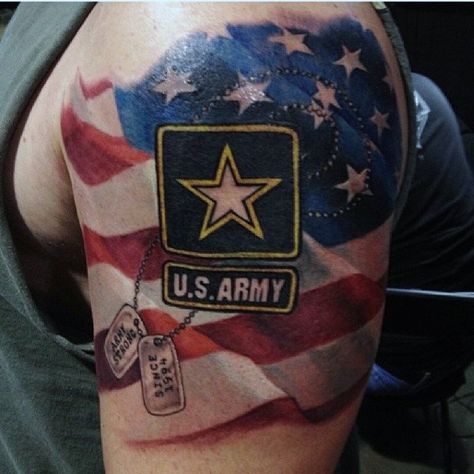 90 Army Tattoos For Men - Manly Armed Forces Design Ideas Us Army Tattoos, Johnny Tattoo, Navy Tattoos, Military Tattoo, Unique Half Sleeve Tattoos, Army Tattoos, Patriotic Tattoos, Tattoo Video, American Flag Tattoo
