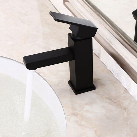 Black Square Sink Faucet Modern Solid Brass Bathroom Sink Tap Diy, Square Sink, Sink Taps, Black Bathroom Taps, Brass Bathroom, Bathroom Basin, Bathroom Sink Taps, Contemporary Sink Faucet, Basin Mixer Taps