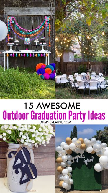 Rock your grad's party with these 15 awesome outdoor graduation party ideas! Awesome outside grad party ideas include outdoor games, grad party decor, photo booth and more fun outside party ideas! Ideas for graduation party centerpieces, backyard drink station, outdoor lighting are just a few of the things you need to consider before hosting an outdoor graduation party. #graduationpartyideas #outdoorgraduationpartyideas #gradparty #backyardparty #graduationpartydecor #highschoolgraduationparty High School, Outdoor, Natal, Prom, Outdoor Games, Outdoor Graduation Party Ideas High School, Outdoor Graduation Party Decorations, Outdoor Graduation Parties, Graduation Pool Parties