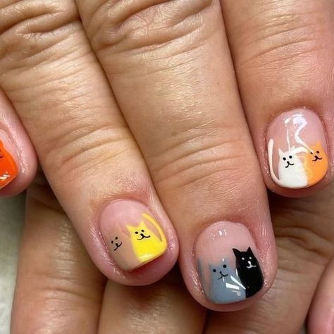 CatLadyBox on Instagram: "💅 Happy #MeownicureMonday! 💅 We just love all the colors of the kitty rainbow! Today’s adorable meownicure courtesy of @hapanailz_! #nailgoals 🌈😻" Nail Art Designs, Design, Kitty Nails, Cat Nails, Animal Nail Designs, Cat Pattern Nails, Cat Nail Designs, Animal Nail Art, Cat Nail Art