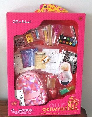 American Our Generation OFF TO SCHOOL Backpack Snack Food Set 18" Girl Doll NEW Diy, Toys For Girls, Our Generation Doll Accessories, Doll Food, American Girl Crafts, American Girl Doll Crafts, Doll Sets, American Girl Doll Sets, American Girl Doll Diy