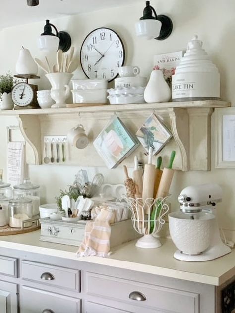 a view of a bekers supply wall in my kitchen. it features a vintage mantel and is storing all things needed for baking. Ideas, Chelsea Fc, Cake, Kitchen Ideas, Cozy Kitchen, Kitchen Small, Diy Kitchen Island, Kitchen Decor, Cabinet Decor