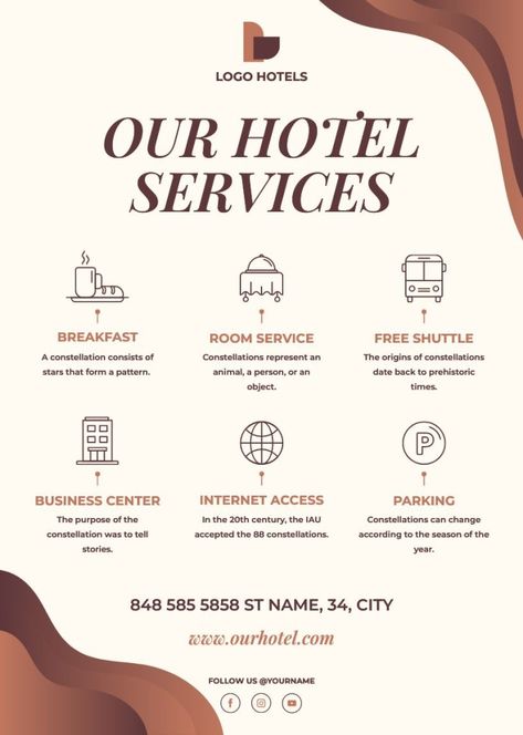 Elegant Gradient Our Hotel Services Flyer Design, Promotional Products Marketing, Hotel Branding, Hotel Marketing, Promotional Design, Hotel Brochure, Hotel Logo, Hotel Ads, Hotel Advertisement