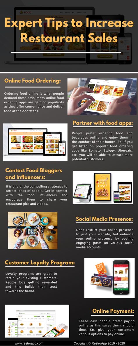 Are you facing trouble to market your restaurant business?  Check this infographic and follow these expert tips that will help to boost your restaurant sales.  #sales #restaurant #business #marketing #tips #DIY #RestroApp Quick Service Restaurant, Food Business Ideas, Quick Service Restaurant Design, Restaurant Marketing Strategies, Restaurant Promotions, Online Food, Restaurant Marketing Plan, Online Restaurant, Restaurant Business Plan