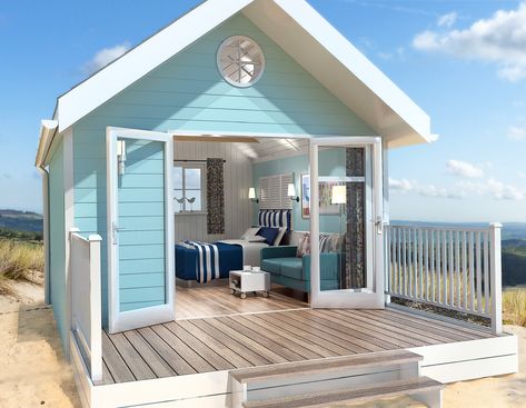 Beach Huts, beach chalets, beach living - Arch Leisure -Camping pods to chalets, toilet shower blocks, modular buildings and glamping Outdoor, Tiny Beach House, Beach Hut Shed, Small Beach Houses, Beach House Design, Beach Cabin, Beach Shack, Beach Huts, Beach House