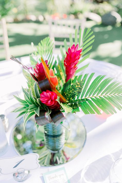 bright and tropical wedding centerpiece in san diego // colorful bright floral arrangement flowers palm trees outdoor reception Decoration, Floral, Tropical Centerpieces, Tropical Wedding Decor, Tropical Wedding Centerpieces, Tropical Wedding Theme, Tropical Floral Arrangements, Tropical Wedding, Tropical Beach Wedding