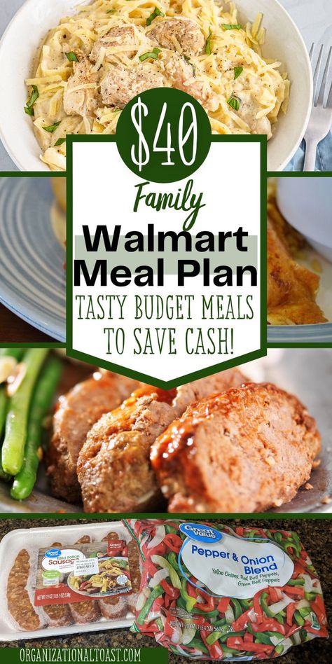 $40 dinner meal plan with 7 dinners. Great budget friendly meal ideas for your weekly meal plan. See exactly what I bought at Walmart for $50. Cheap groceries at Walmart help you save money! Desserts, Snacks, Budget Friendly Meals Families, Budget Meal Planning Families, Cheap Meals On A Budget Families, Budget Family Meals, Cheap Meal Plans, Budget Friendly Recipes, Budget Meal Planning