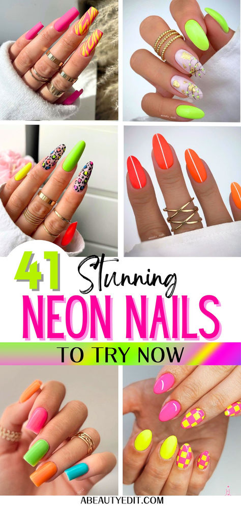 Neon Nail Designs to Try Now Ideas, Popular, Nail Art Designs, Summer, Art, Neon, Summer Nails Neon, Yellow Nails Design, Green Nail Designs