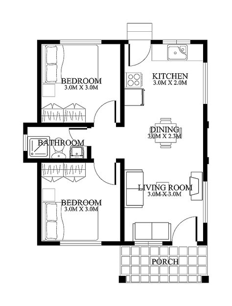 Small Home Designs Floor Plans | Small House Design : SHD-2012001 | Pinoy ePlans - Modern house designs ... House Floor Plans, Tiny House Design, 2 Bedroom House Plans, Small House Floor Plans, Small House Design Plans, Two Bedroom House, Home Design Floor Plans, Simple House Plans, Small Floor Plans