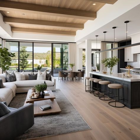 Simplistic Beauty is the essence of this living room, showcasing the charm of modern farmhouse design Modern Farmhouse, Interior, Architecture, Open Kitchen And Living Room, Open Living Room Design, Living And Kitchen Open Concept, Modern Farmhouse Living Room, Modern Farmhouse Interiors, High Ceiling Living Room
