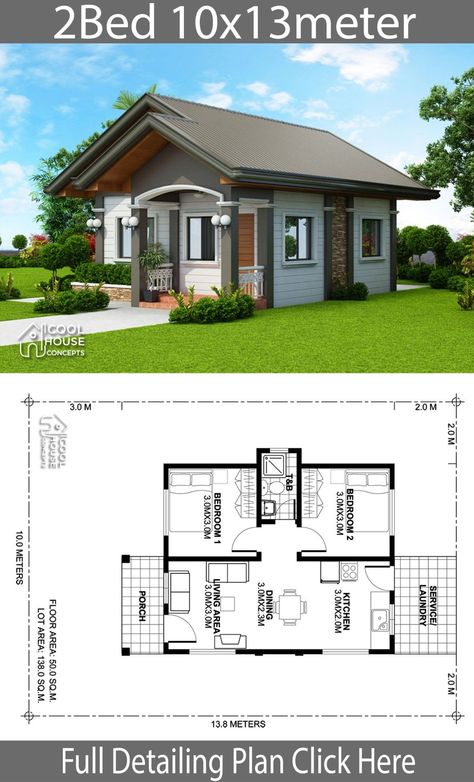 Home Design 10x16m With 3 Bedrooms - Home Ideassearch AF8 Small House Design Plans, Modern House Plans, Home Design Floor Plans, Affordable House Plans, Model House Plan, House Layouts, Simple House Design, Small House Design, Unique House Design