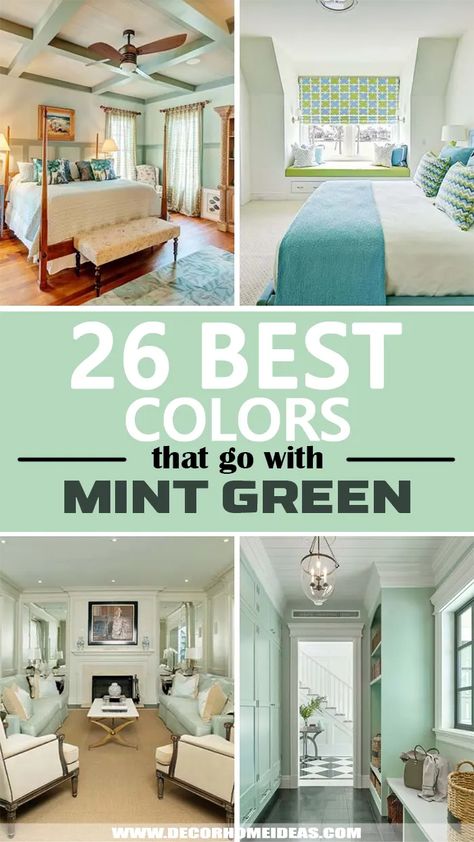 Best Colors That Go With Mint Green. Ever wondered what colors go well with mint green? We have made the perfect selection of colors matching great with mint green for each room - bedroom, living room, bathroom, entryway, and more. #decorhomeideas Decoration, Diy, Mint Green Walls, Mint Green Bathrooms, Mint Green Rooms, Mint Green Bedrooms, Green Bedroom Colors, Mint Paint Colors, Mint Color Room