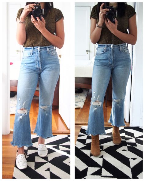How to Shorten Your Cropped Flare Jeans (and Keep the Raw Hem) | The Mom Edit Jeans, Denim, Flare, Wardrobes, Raw Hem Jeans, Bootcut Jeans Outfit, Kick Flare Jeans, Flare Crop Jeans Outfit, Cropped Flare Pants