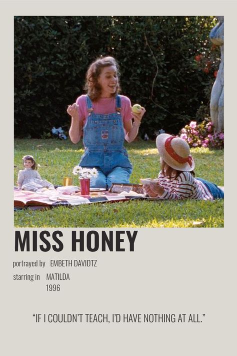 [ alternative minimalist polaroid movie tv show poster ] miss honey in matilda [ embeth davidtz ] People, Musicals, Posters, Films, Miss Honey From Matilda, Movie Tv, Miss Honey Matilda, Ms Honey Matilda, Movies And Tv Shows