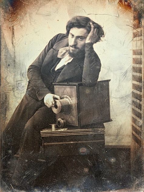 Gustave le Gray, selfportrait, 1847 - with his Daguerreotype camera - (modern copy of daguerreotype) Gustave Le Gray, Old Pictures, French Photographers, Old Portraits, Fine Art, Old Photos, Film, Antique Photography, Vintage Photographs