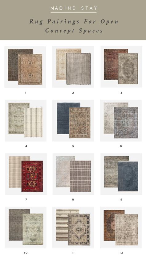 READER Q: HOW TO PICK MULTIPLE RUGS THAT COMPLIMENT EACH OTHER SIDE BY SIDE FOR AN OPEN CONCEPT SPACE? | Nadine Stay Design, Home Décor, Coordinating Rugs Open Floor Plan, Multiple Rugs In Open Floor Plan, Rugs In Living Room, Living Room Rug Placement, Layered Rugs Living Room, Two Rugs In One Room, Living Room Area Rugs