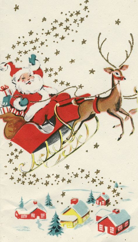 Santa in Sleigh | Image from vintage Christmas card. | Heather David | Flickr Retro Christmas, Halloween, Vintage Christmas, Vintage, Vintage Christmas Images, Merry Little Christmas, Merry Christmas, Vintage Christmas Cards, Christmas Images