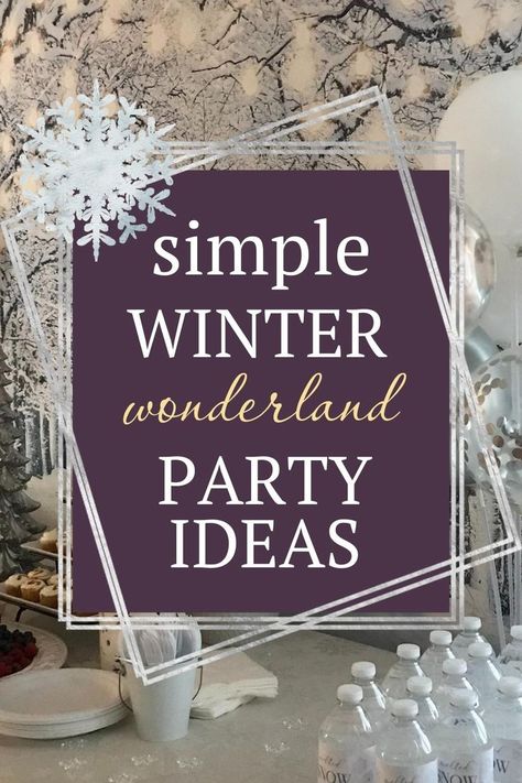 Simple winter wonderland party ideas. Snowy trees backdrop, melted snow water bottles, balloons White Christmas, Winter, Wonderland, Winter Party Games, Winter Wonderland Themed Party, Winter Theme Parties, Winter Party Themes, Winter Wonderland Party Theme, Winter Wonderland Christmas Party