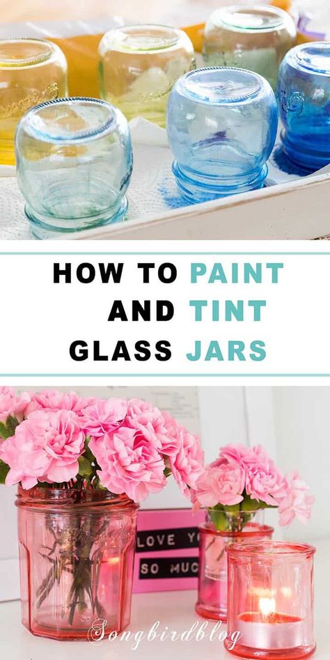 Decoration, Diy, Upcycling, Crafts With Glass Jars, Glass Bottle Crafts, Diy Glass Bottle Crafts, Painting Glass Jars, Glass Jars Diy, Glass Jars