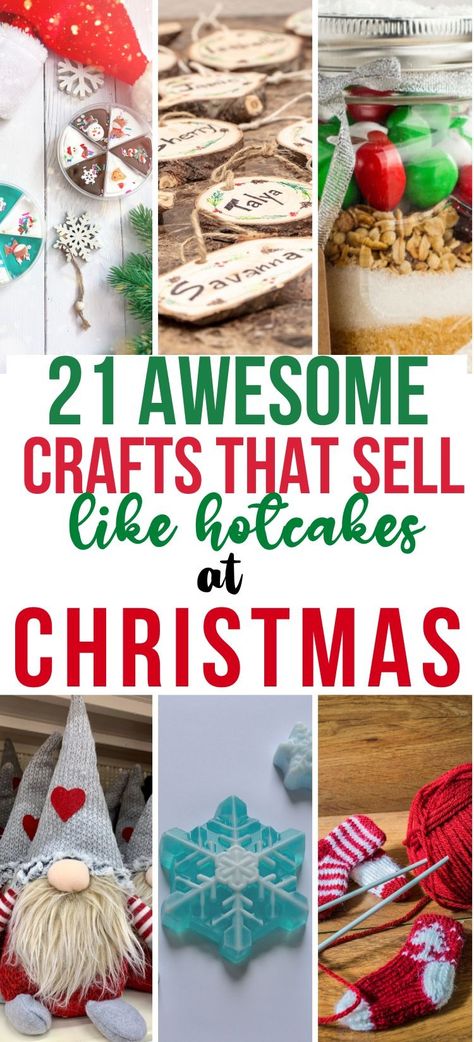 Are you looking for a way to make money for the holidays? You'll love these ideas for the best things to make and sell at Christmas. Make money with these amazing crafts that sell great at your school market or church Christmas bazaar. Natal, Christmas Ideas For Selling, Christmas Craft Fundraiser Ideas, Profitable Christmas Crafts, Christmas Craft Show Best Sellers Easy Diy, Crafts For Christmas Bazaar, Things To Sell At Christmas Market, Diy Christmas Things To Sell, Things To Sell At Craft Fairs Handmade