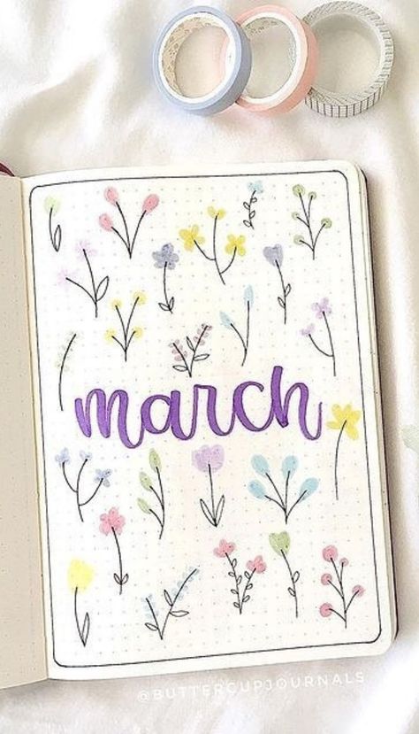 If you are a little stuck on the ideas for the next bullet journal spread thrn you must for sure check out this blog article as it shows the best examples of bullet journal march monthly covers that will inspire you. #bulletjournal #bujo #monthlycover March Bullet Journal, Journal Themes, May Bullet Journal, Bullet Journal Month Cover, Bujo Monthly Spread, Bullet Journal Cover Ideas, Bullet Journal Cover Page, Bullet Journal Books, Bullet Journal Ideas Pages Monthly