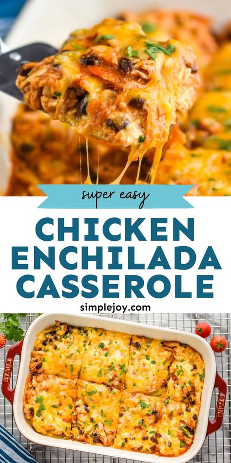 Chicken, Enchiladas, Easy Chicken Enchilada Casserole, Chicken Enchilada Casserole, Chicken Enchiladas, Enchilada Casserole, Freezer Friendly, Easy Comfort Food, Comfort Food