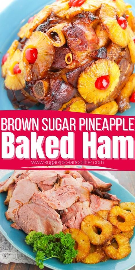 How to Make a Show-Stopping & Succulent Pineapple Brown Sugar Ham in the oven using everyday kitchen ingredients. This retro bone-in baked ham recipe is a classic for a reason, delivering juicy, flavorful ham the whole family will love - and perfect for leftovers. Ideas, Glitter, Honey Baked Ham, Honey Baked Ham Recipe, Pineapple Ham, Brown Sugar Ham, Pineapple Ham Recipes Baked, Roasted Ham, How To Cook Ham