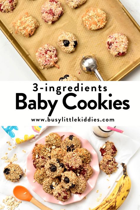 These Baby Cookies are easy 3 ingredients Banana oat cookies perfect for babies from 8 months who starts solid foods. They are naturally allergy friendly made without eggs, dairy and no sugar added. Desserts, Homemade Baby Foods, Snacks, Toddler Food, Biscuits, Baby Food Recipes, Homemade Baby Snacks, Baby Muffins, Baby Breakfast