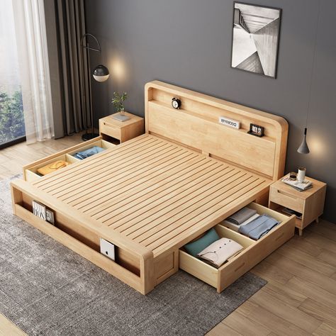 Modern Luxury Bedroom Furniture double size modern home furniture solid wood bed frame beds with storage https://m.alibaba.com/product/1600688551559/Modern-Luxury-Bedroom-Furniture-double-size.html?__sceneInfo={"cacheTime":"1800000","type":"appDetailShare"} Home Décor, Wooden Bed Design, Bed Frame Design, Bed Furniture Design, Wooden Bed With Storage, Bed Designs With Storage, Solid Wood Bed Design, Double Bed Designs, Solid Wood Bed Frame