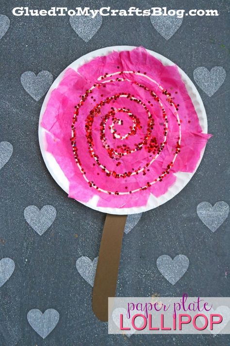 Paper Plate Lollipop - Valentine's Day Kid Craft Idea #kidcrafts #gluedtomycrafts #valentinesday #kidcraftidea Craft Ideas, Pre K, Crafts For Kids, Valentine Crafts For Kids, Plate Crafts, Candy Crafts, Crafty, Circus Crafts, Preschool Crafts