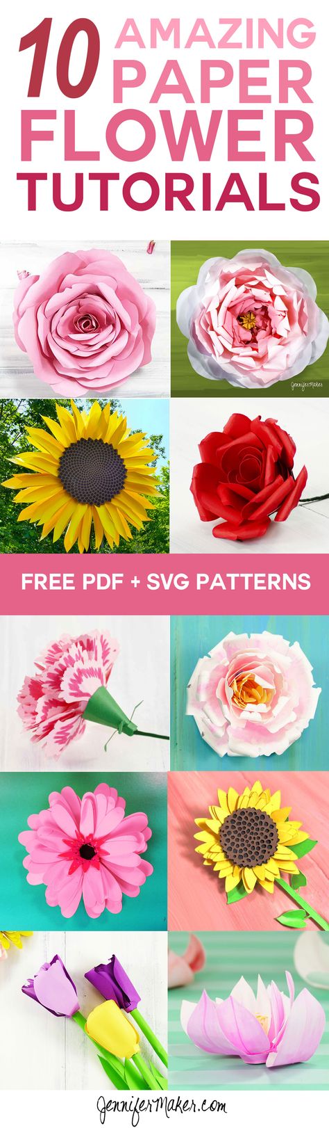10 Paper Flower Tutorials with Free PDF/SVG Patterns | How to Make DIY Paper Flowers Diy, Paper Crafts, Paper Flowers, Paper Flower Patterns, How To Make Paper Flowers, Paper Flowers Craft, Easy Paper Flowers, Paper Flowers Diy, Flower Making