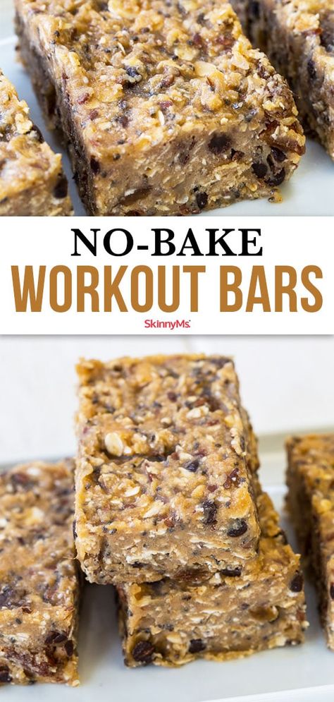 This simple, no-bake workout bar recipe includes fiber-rich complex carbohydrates, such as oats and raisins, combined with protein powder and peanut butter. #nobake #healthysnack Dessert, Protein Bars, Snacks, Muffin, High Protein Snacks, Paleo, Desserts, Protein Bar Recipe Healthy, Homemade Protein Bars