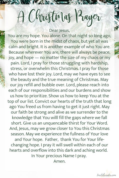A Christmas Prayer. Along with the beauty of Christmas comes the difficult side of Christmas. It can be stressful and it can be painful. But hope remains because Hope was born that Christmas night. These 20 Christmas Bible Verses and a Christmas Prayer will help remind you of that hope and recenter your overwhelmed heart and help you focus on the true meaning of Christmas. Bible Verses, Christ, Christmas Bible Verses, Christmas Bible, Christmas Prayer, Christmas Devotional, Christmas Blessings, True Meaning Of Christmas, Bible Resources