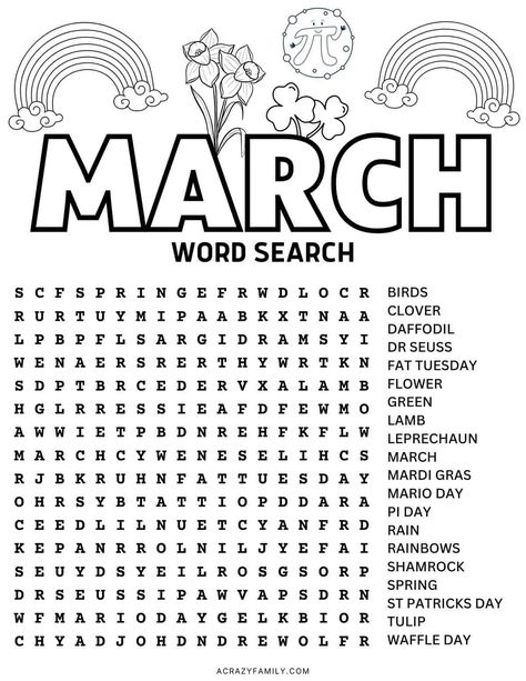 This free March word search printable worksheet is fun for kids of all ages and families! With 20 March-themed words, it is perfect for the classroom or as a fun activity at home. #March #Wordsearch #FreePrintable Worksheets, Free Printable Word Searches, Free Word Games, Printable Word Games, Word Puzzles For Kids, Free Word Search Puzzles, Word Search Puzzle, Word Puzzles, Kids Word Search